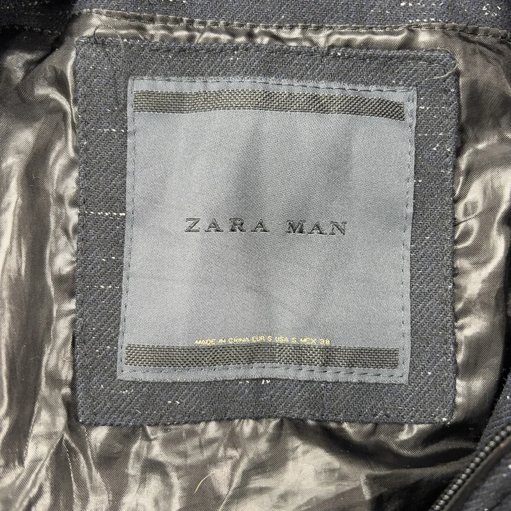 Zara‎ Man Wool Blend Jacket Hooded Pockets Blue Mens Small Winter Coat